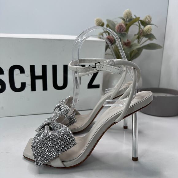 Schutz Mila Nappa Leather Rhinestone Crystal Stiletto Cream Women's 6.5 B NWB - Picture 2 of 13